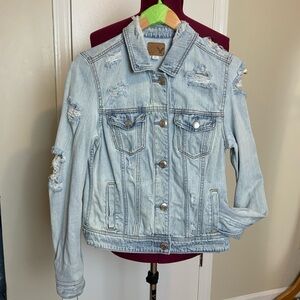 EUC VTG American Eagle Distressed Jean Jacket front button closure
